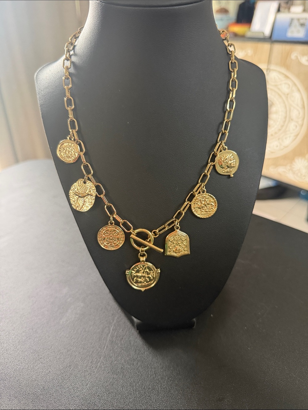 Source Unknown Gold-Tone Coin Charm Toggle Necklace